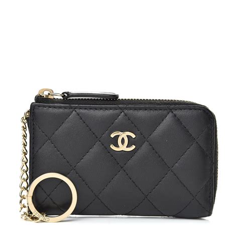 CHANEL Lambskin Quilted 6 Key Holder Black